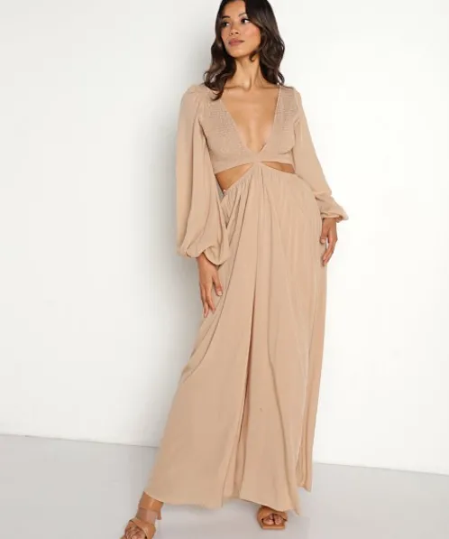 Indah Dresses>Julie Smocked Long Sleeve Maxi Palmonio
