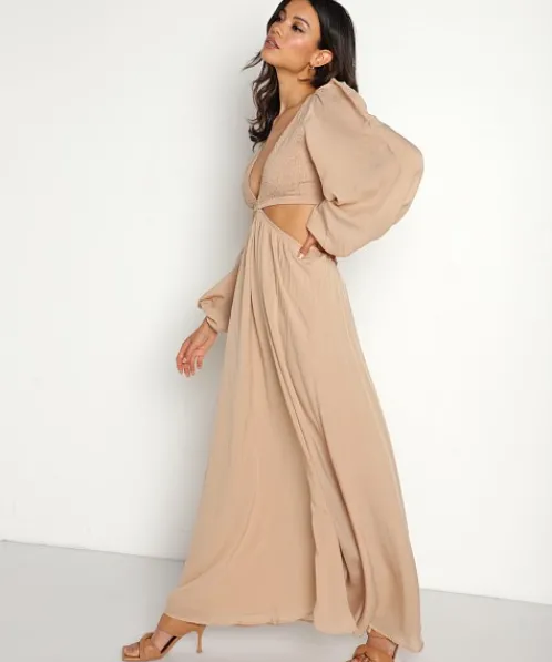 Indah Dresses>Julie Smocked Long Sleeve Maxi Palmonio