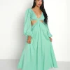 Indah Dresses>Julie Solid Cutaway Maxi Mint