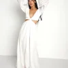 Indah Dresses>Julie Solid Cutaway Maxi Ivory
