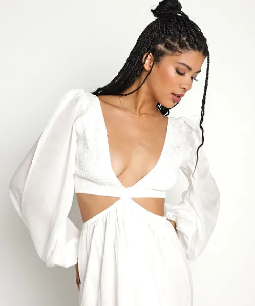 Indah Dresses>Julie Solid Cutaway Maxi Ivory