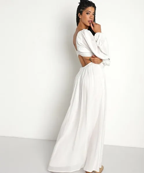 Indah Dresses>Julie Solid Cutaway Maxi Ivory