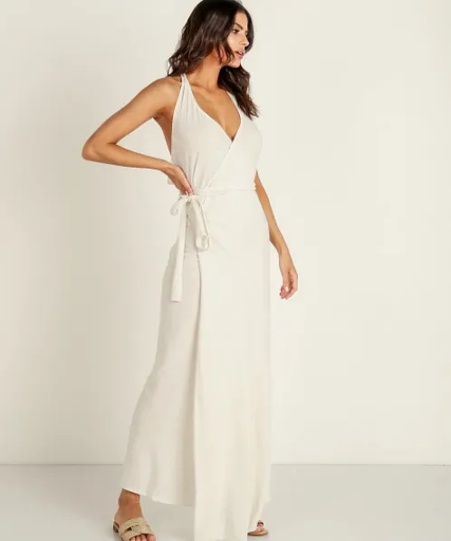 Indah Dresses>Juno Bias Wrap Dress Natural