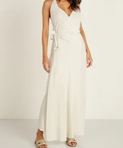 Indah Dresses>Juno Bias Wrap Dress Natural