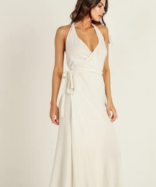 Indah Dresses>Juno Bias Wrap Dress Natural