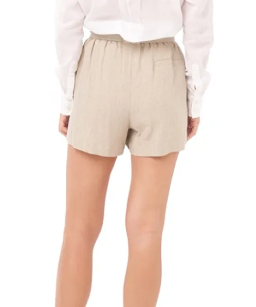 Indah Shorts>Kenya Solid Linen Short Beige