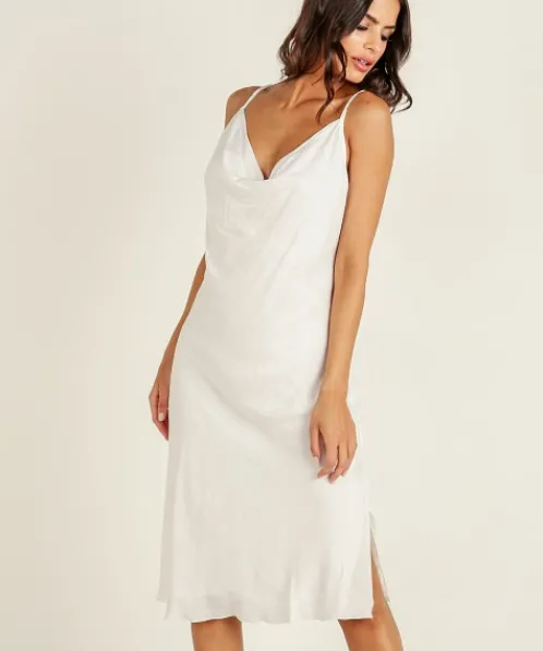 Indah Dresses>Montauk Cowl Neck Dress White