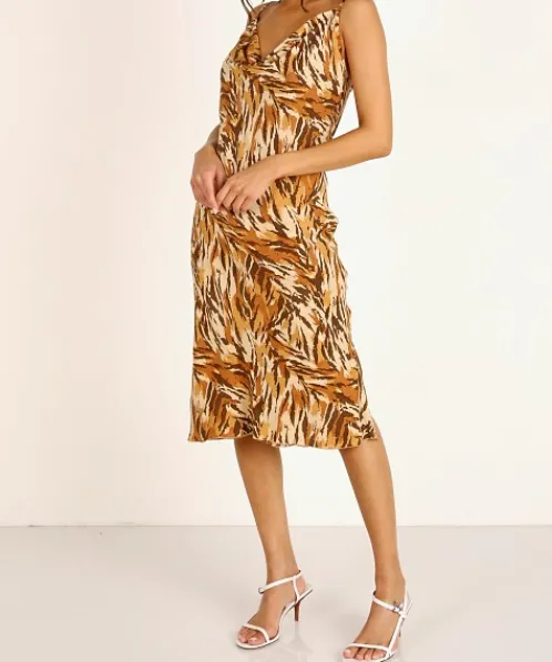 Indah Dresses>Montauk Cowl Neck Dress Ibex Animal