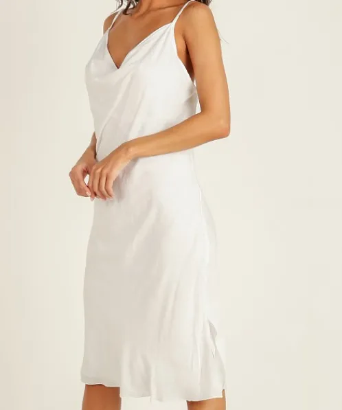 Indah Dresses>Montauk Cowl Neck Dress White