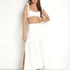 Indah Tops>Paige Solid Shoulder Ties Fitted Bralette Ivory