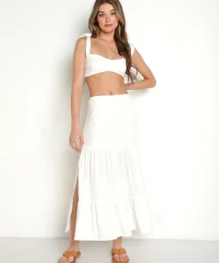 Indah Tops>Paige Solid Shoulder Ties Fitted Bralette Ivory