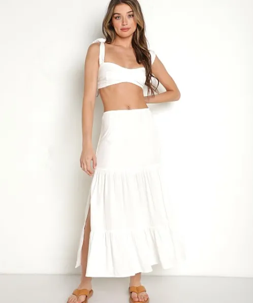 Indah Tops>Paige Solid Shoulder Ties Fitted Bralette Ivory