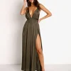 Indah Dresses>River Triangle Wrap Maxi Dress Black Forest