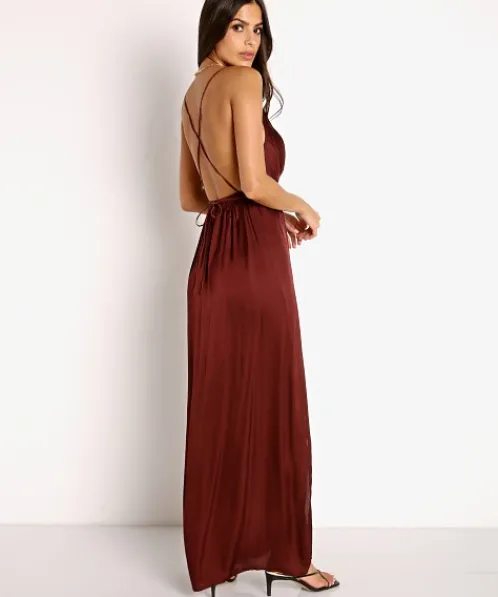Indah Dresses>River Triangle Wrap Maxi Dress Port