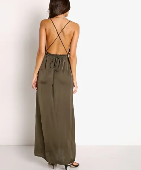Indah Dresses>River Triangle Wrap Maxi Dress Black Forest