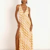 Indah Dresses>River Wrap Maxi Golden Zebra