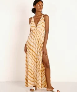 Indah Dresses>River Wrap Maxi Golden Zebra