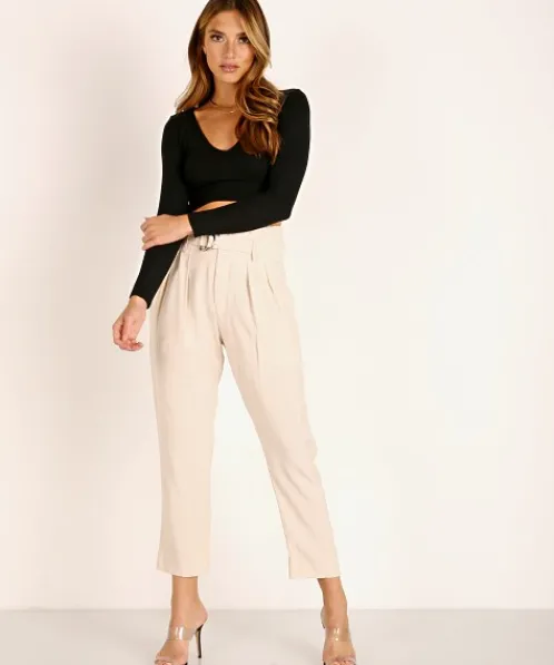 Indah Pants>Shadow Solid High Waist Trouser with Belt Opal