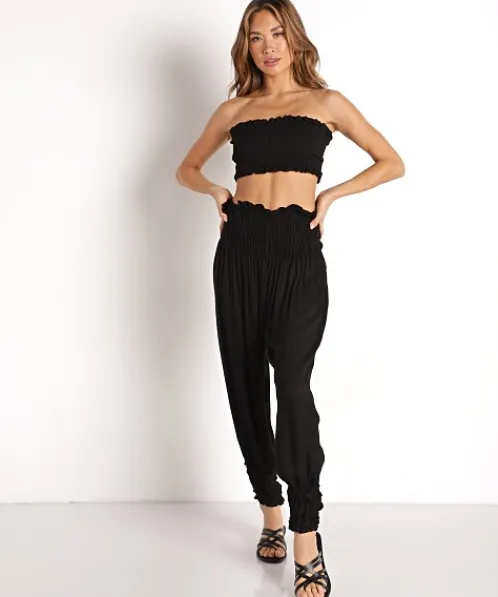 Indah Tops>Toraja Ruched Bandeau Top Black
