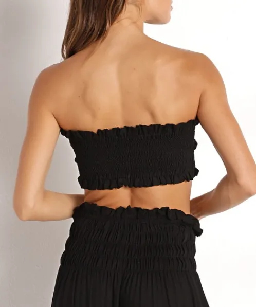 Indah Tops>Toraja Ruched Bandeau Top Black
