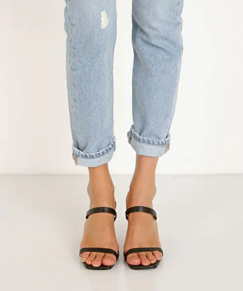Jaggar Heels | Sandals>Two Strap Leather Heel Black