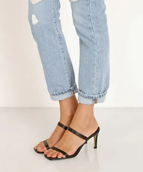 Jaggar Heels | Sandals>Two Strap Leather Heel Black