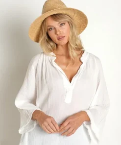 Janessa Leone Accessories>Dora Raffia Straw Fedora Hat Natural