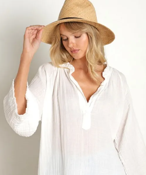 Janessa Leone Accessories>Dora Raffia Straw Fedora Hat Natural