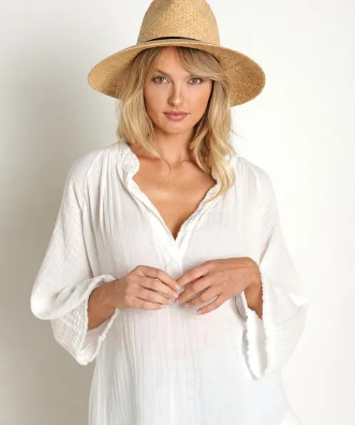 Janessa Leone Accessories>Dora Raffia Straw Fedora Hat Natural