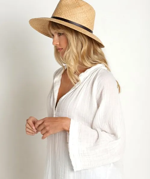 Janessa Leone Accessories>Dora Raffia Straw Fedora Hat Natural