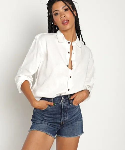 Jen's Pirate Booty Tops>Bittersweet Button Down White Linen