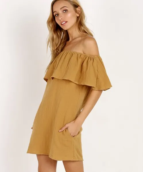 Jen's Pirate Booty Dresses>Double Gauze Senorita Dress Mustard