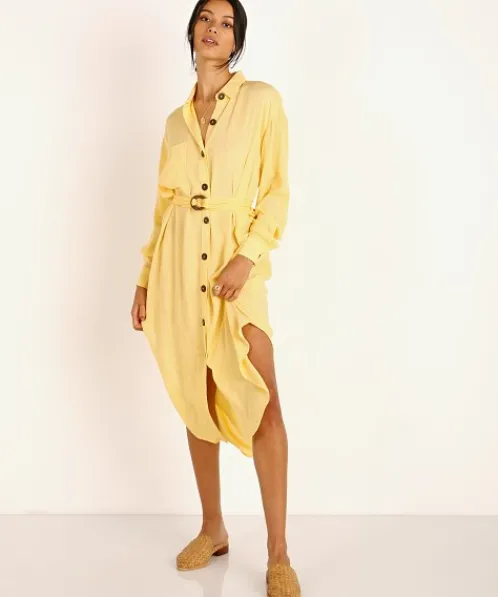 Jen's Pirate Booty Dresses>Ipanema Shirt Dress Sunshine Crinkle