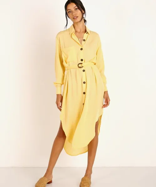 Jen's Pirate Booty Dresses>Ipanema Shirt Dress Sunshine Crinkle