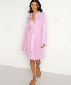 Jen's Pirate Booty Dresses>Morrison Button Up Dress Baby Pink