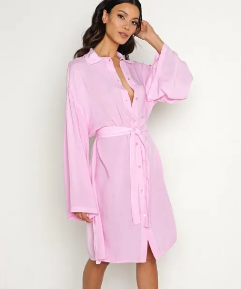 Jen's Pirate Booty Dresses>Morrison Button Up Dress Baby Pink