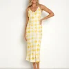 Jen's Pirate Booty Dresses>Ocean Front Skinny Dip Midi Gold Check