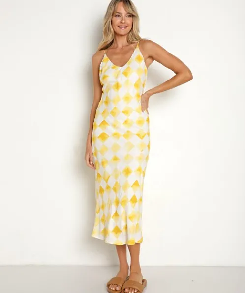 Jen's Pirate Booty Dresses>Ocean Front Skinny Dip Midi Gold Check