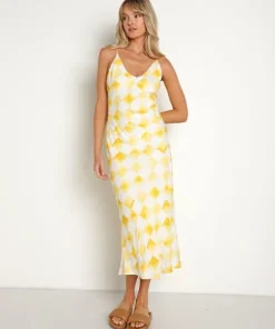 Jen's Pirate Booty Dresses>Ocean Front Skinny Dip Midi Gold Check