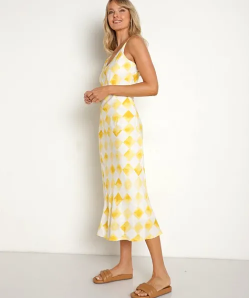 Jen's Pirate Booty Dresses>Ocean Front Skinny Dip Midi Gold Check