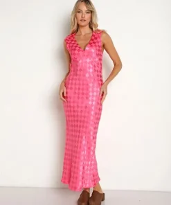 Jen's Pirate Booty Dresses>Wavecrest Maxi Hot Pink Check Jacquard