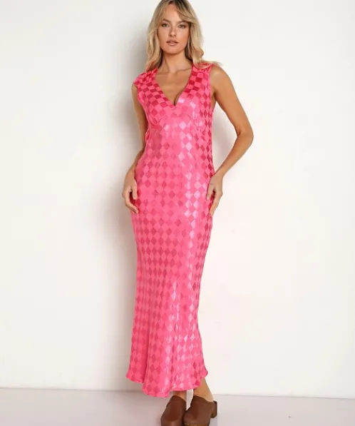 Jen's Pirate Booty Dresses>Wavecrest Maxi Hot Pink Check Jacquard