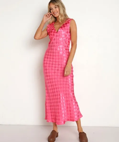 Jen's Pirate Booty Dresses>Wavecrest Maxi Hot Pink Check Jacquard