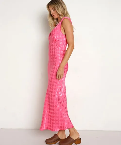 Jen's Pirate Booty Dresses>Wavecrest Maxi Hot Pink Check Jacquard