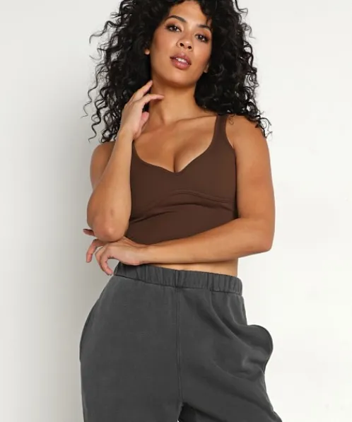 Joah Brown Tops>Contour Crop Tank Suede Umber