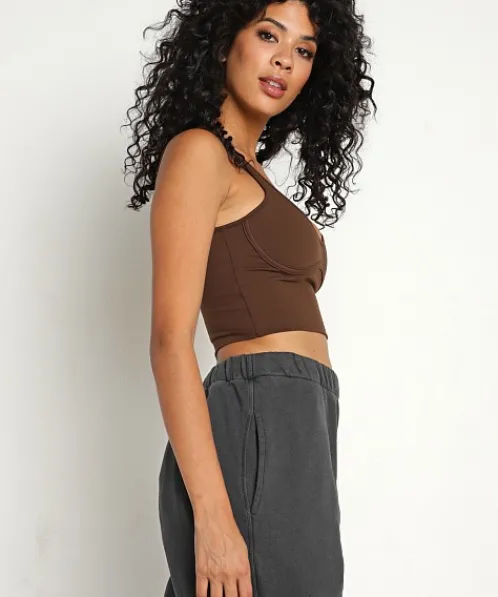 Joah Brown Tops>Contour Crop Tank Suede Umber
