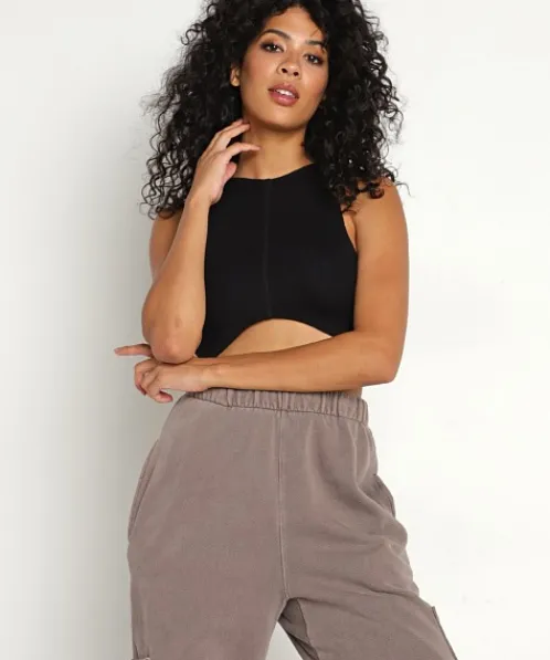Joah Brown Tops>Curve Crop Tank Black