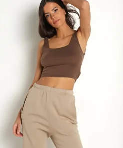 Joah Brown Tops>Square Neck Crop Tank Tobacco