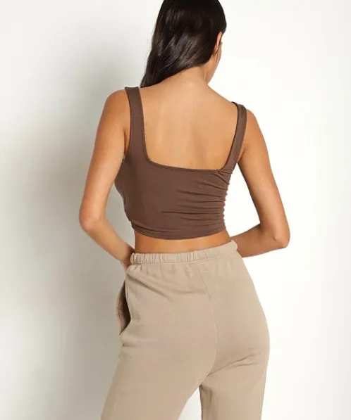 Joah Brown Tops>Square Neck Crop Tank Tobacco