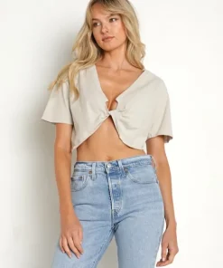 Joah Brown Tops>Twist Tee Cotton Fog